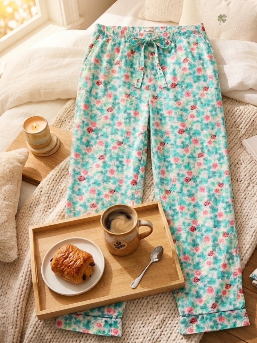 Printfresh Organic Cotton Pajama Pants Clover Collector Ladybug Lounge Size XS